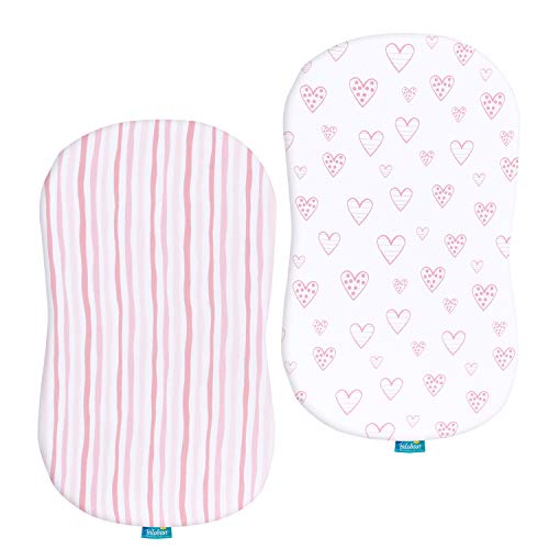 Image of Bassinet Sheets Compatible with Halo Bassinest Swivel, Flex, Glide, Premiere & Luxe Series Sleeper, 100% Jersey Knit Cotton Sheets, Hourglass Bassinet Mattress Sheet, Pink Print for Baby