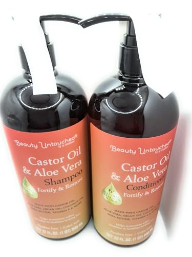 sj creations, Beauty Untouched Castor Oil & Aloe Vera Hair Care Duo, Fortifying & Restoring Shampoo and Conditioner Set, 64 fl oz (Castor Oil/Aloe Vera)