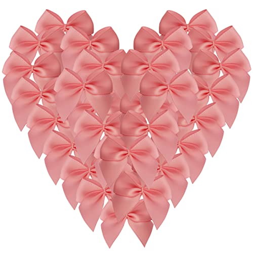 Micomon 50pcs 1.6-Inch Mini Satin Bows for Crafts Pink Satin Ribbon Bows Appliques Craft for Sewing Scrapbooking(Lt.Pink)