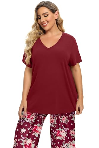 Image of Vozanet Women's V Neck Sexy Pajamas Capri Sets Mexican Style Floral Sleepwear 2PCS Totem Casual Nighty Plus Size M to 5XL