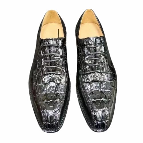 Authentic Exotic Crocodile Skin Men's Square-Toe Designer Dress Shoes Genuine Alligator Leather Male Lace-up Black Oxford Shoes