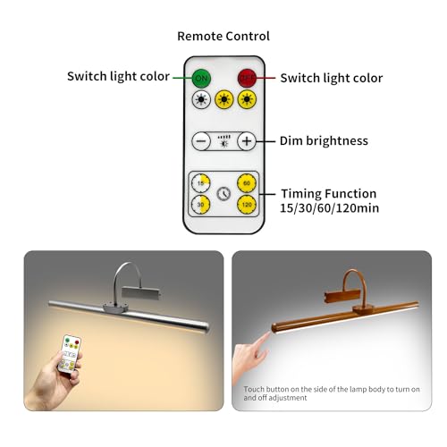 Image of 23 inch Wireless Picture Lights, Rechargeable Battery Art Display Light with Remote Control, Dimmable /Timer Off Dartboard Light, 3 Lighting Modes Full Metal Painting Display Lamp (Woodgrain-1Pack)