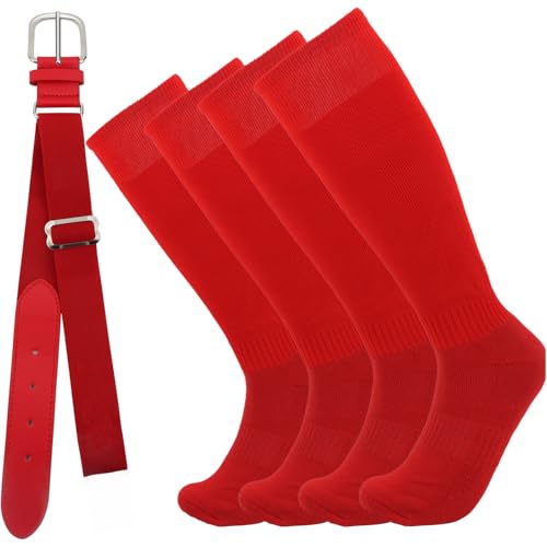 2 Pair Baseball Socks and Belt Set for Youth Adult Softball Socks Men Strenchy Baseball Belt Combo