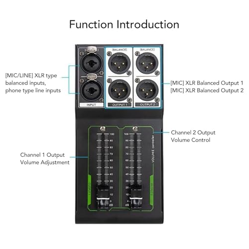 Controlador pasivo de volumen para monitores de estudio, 1 entrada y 2 salidas, diseño profesional Hi-Fi, carcasa metálica, fader de precisión de 70 mm, sin fuente de alimentación externa miniatura 5