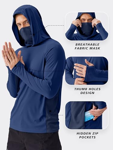 PINSPARK Men's Sun Protection Hoodie with Mask UPF 50+ UV Long Sleeve Shirt Men Rash Guard Performance Fishing Hiking Shirt2