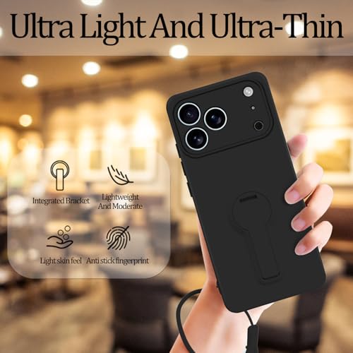 Coque silicone IP 17 Pro Max noir anti chute avec support de visionnage stable - 3