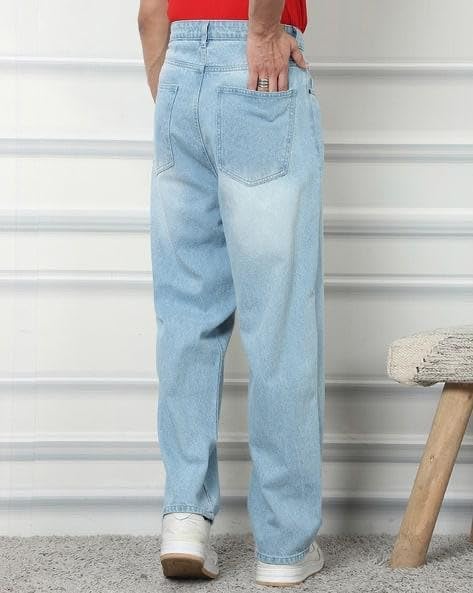 Image of M Q Denim Men's Straight Fit Jeans | Mid Wash Whisker Spray | Comfortable Cotton Denim for Daily & Casual Wear