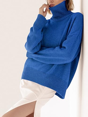 Image of YKR Women's Turtleneck Sweater Chunky Long Sleeve Knitted Pullover High Low Hem Trendy 2026 Fall Winter Basic Jumper Top
