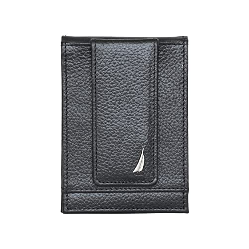 Nautica Men's Front Pocket Leather Wallet and Money Clip, with 6 slots, ID Window, and RFID Protection, Black