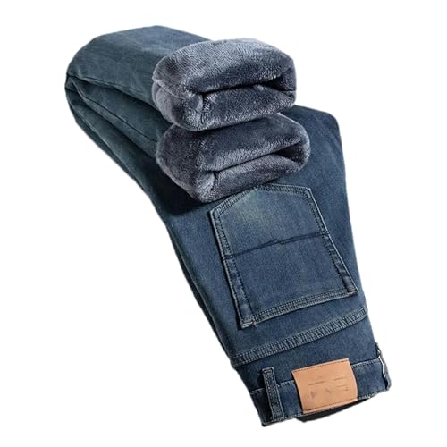 Jean d'hiver chaud pour homme en denim stretch épais et coupe droite ample