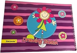 Drawing Sketch, Striped Colourful Design with Smiling Figure and Flowers