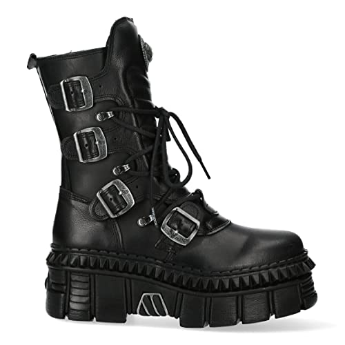 New Rock WALL373-S6 Mens Black Leather Platform Goth Punk Boots