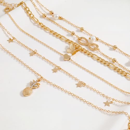 Image of Fesciory 14K Gold Plated Ankle Bracelets Sets For Women, Adjustable Layered Infinite Anklet, Summer Beach Butterfly Star Foot Chain Jewelry Gifts