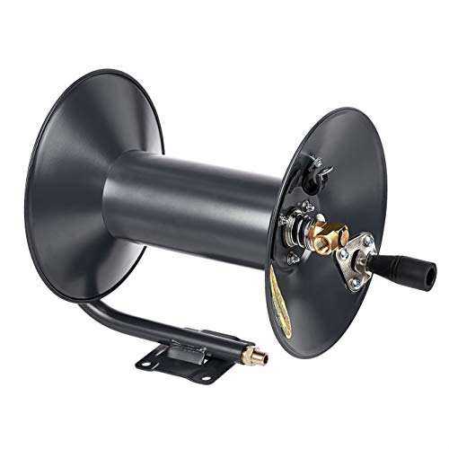 AmazonCommercial Air Hand Crank Reel Retractable Heavy Duty 3/8' x 100' Max 300 PSI (Hose Not Included), Squid Ink, Black, 18x11x13 in