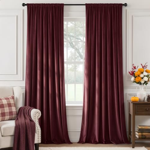 Image of MIULEE Ruby Red Blackout Velvet Curtains Drapes 108 Inch Long 52 inchx108 inch