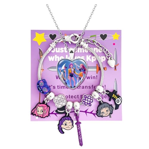 AmaAccess Kpop Charm Bracelet Merch Gifts Adjustable Cartoon Bangle and Necklace Jewelry Set for Fans Women Christmas Birthday (Set1)