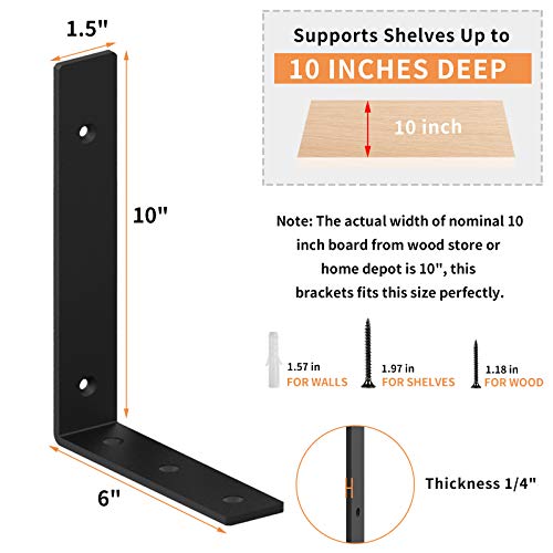 Shelf Brackets 10 Inch L Brackets for Shelves -Heavy Duty Industrial Forged Steel Iron Rustic Floating Shelf Brackets,J/L Angle Wall Brackets.（4 Pack） - Thumbnail 2