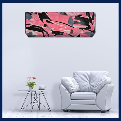 Image of Digital Print Split AC Cover Set for 1.5 Ton Indoor & Outdoor Units - Dustproof & Water Resistant Protection (Pink Black)