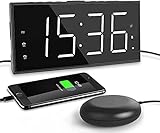 Super Loud Alarm Clock for Heavy Sleepers Dual Digital Alarm Clock with Bed Shaker 7.5' Dimmer Large LED Display Vibrating Alarm Clock for Hearing Impaired, Deaf with USB Charger,Snooze,Battery Backup
