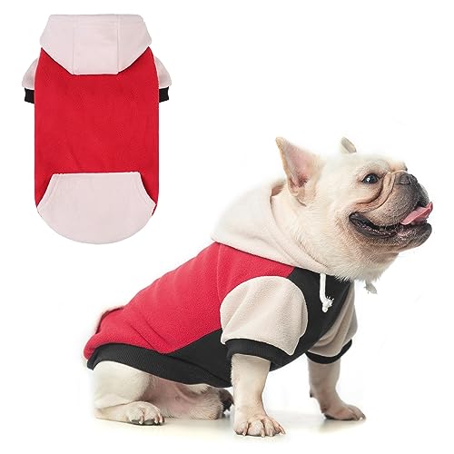 BEAUTYZOO Fleece Dog Hoodie Sweatershirt with Pocket and Leash Hole Stretchy Small Medium Large Sized Dogs Clothes for Fall Winter Cold Days Color Designer Warm Dog Jackets French Bulldog Coats