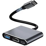 📢USB C auf HDMI 3-in-1 - USB C zu HDMI 4K, USB 3.0 Anschluss, USB-C 100W PD Schnellladeanschluss, USB C Multiport Adapter drei Ports können gleichzeitig arbeiten, um Ihren täglichen Gebrauch zu erfüllen, bequem für Heimkino Unterhaltung, Büro, Ausstellung, Präsentation, Unterricht, etc.