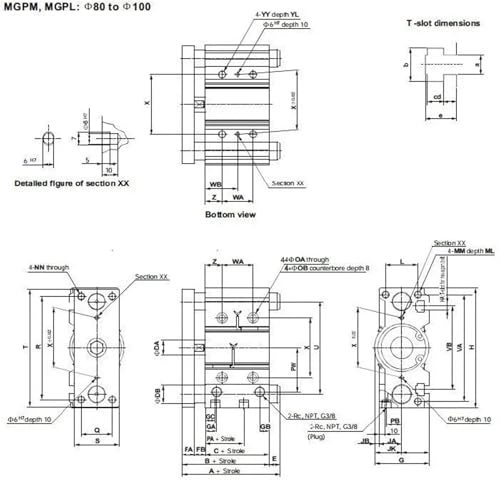 Vérin pneumatique MGPL compact avec guidage linéaire 12mm stroke