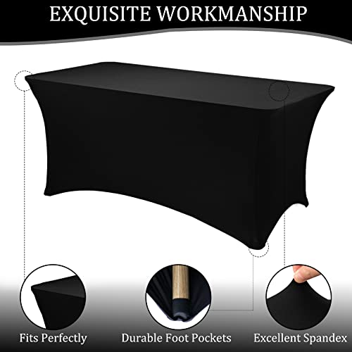 Image of 8 Pack 8FT Spandex Table Covers Washable Wrinkle Resistant Fitted Rectangle Tablecloth for Folding Table Wedding Party Birthday Banquet Bar Events(Black)
