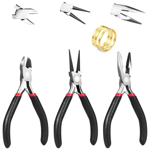 4Pcs Rustproof Jewelry Making Tools Ergonomic Non-Slip Round Nose Jewelry Pliers Beading Cutting Needle Nose Pliers Kit for Rings Making Repairing