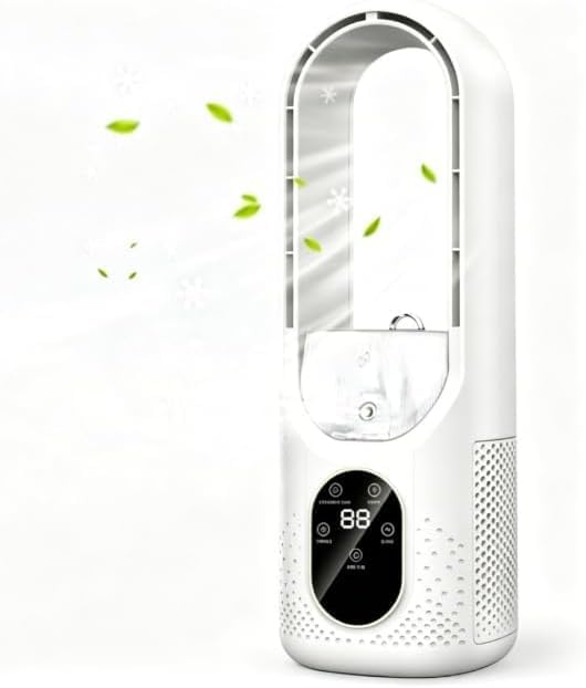 Bladeless Tower Fan with Negative Ion Intelligent Tower Bladeless Fan for Bedroom Oscillating Bladeless Tower Fans with 6 Speeds 6H Timer Remote Control & 90° Wide Airflow Fans for Room (White)