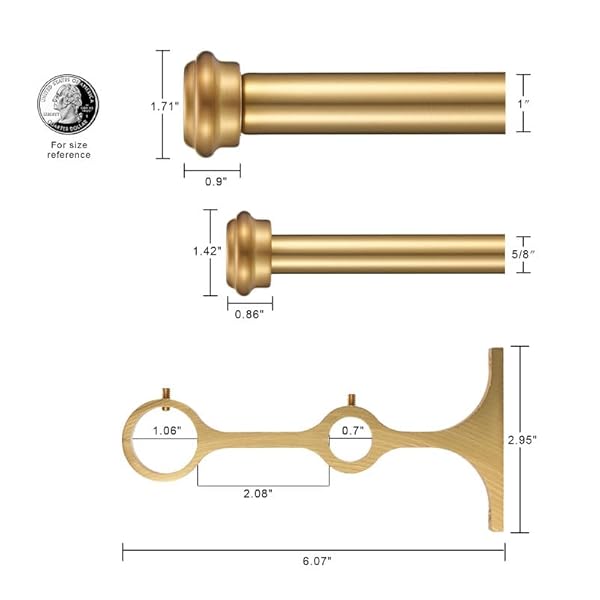Warm Gold Double Curtain Rods for Windows 72-144", Double Drapery Rods with End Cap Finials, Adjustable 1-Inch Front and 5/8 Inch Back Double Rod Curtain Rods, Telescoping Double Window Rods Warm Gold by Yun Nephele - Image 4