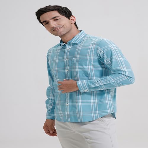Image of BASICS 100% Cotton Checked Shirt for Men | Slim Fit | Everyday Smart Casual Wear | Full Sleeve