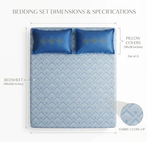 Image of VAS COLLECTIONS Cotton Double Bedsheet with 2 Pillow Covers (90x100 Inch) | 180 TC Soft Breathable Printed Bedsheet for Double Bed | Bedding Set for Bedroom & Home Decor (Powder Blue)