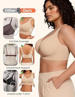 PoseFree Jelly Bras for Older Women with Sagging Breasts Lifting Push Up Plus Size Wireless Comfort Full Coverage Bras (Nude,3XL)