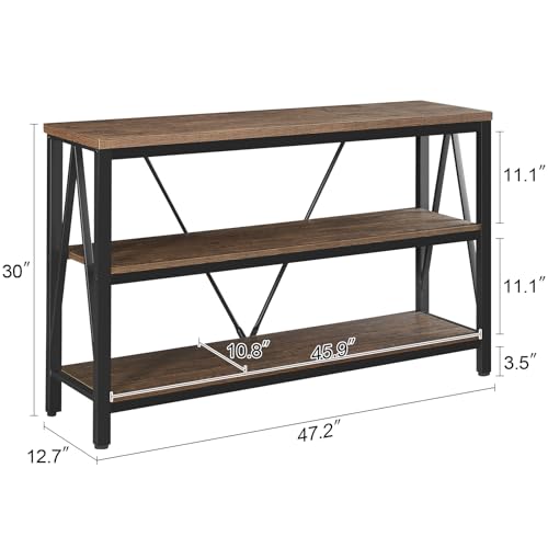 Entryway Console Table, 3 Tier Entry Table with Open Shelves, Brown, 47 IN - Image 2