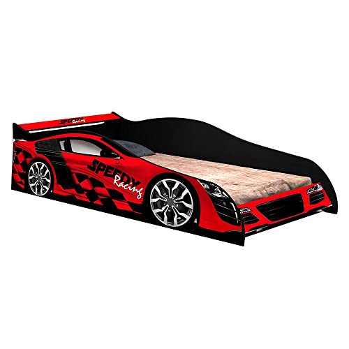 Cama Carro Solteiro Criança Grade de Proteção Speed Vermelho