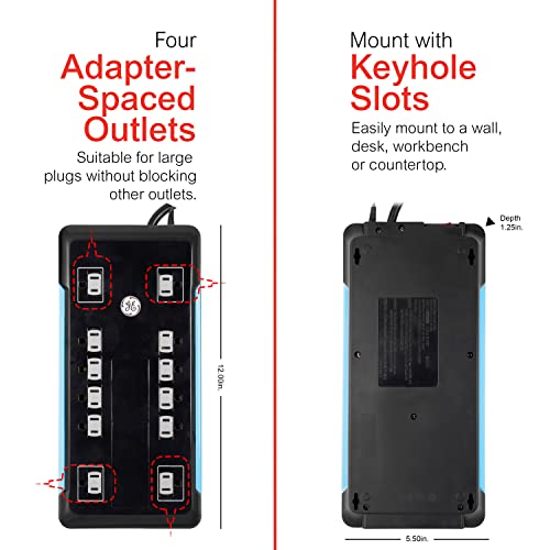 Ge Ultrapro 12 Outlet Surge Protector, Tethered 2 Usb Ports, 8 Ft Power Cord, 4320 Joules, Flat Plug, Power Filter, Circuit Breaker, Warranty, Ul Listed, Black, 11824 #TOP4