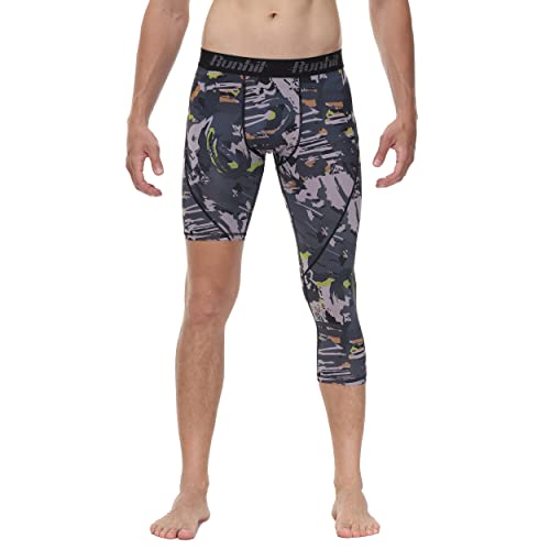 Runhit Men's One Leg Compression Tights Basketball 3/4 Camo Running Pants Leggings Capri Workout Athletic #TOP24