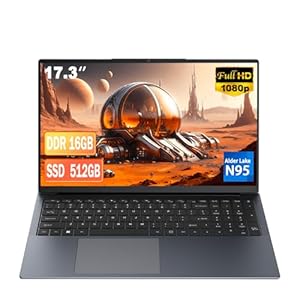 IJKKJI 17 Inch Laptop with Backlit Keyboard, Full-Size Large Font Keyboard, Celeron N95, 16GB RAM 512GB SSD, Computers with Win 11, Type-C, RJ45, Webcam, Dual Wi-Fi, Bt 5.0 USB 3.0, Typ-C