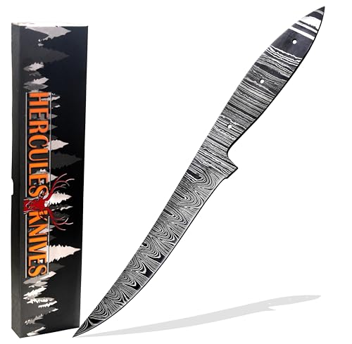 Hercules Knives Custom Hand Forged Damascus Steel Blank Blade Fillet Knife Fishing Knife Blade Damascus Blade Billet Handmade Knife Making Supply