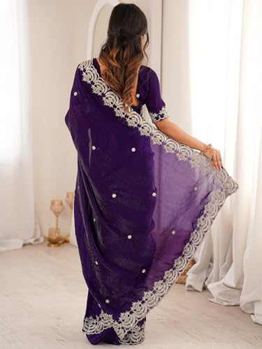 Image of SIRIL Women's Tissue Silk Sequence Embroidery Saree With Unstitched Blouse Piece