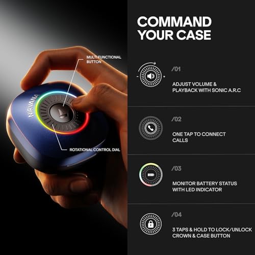 Image of boAt 2026 Launch Nirvana Crown, SONIC ARC, LEDs, Haptic Feedback,50dB Hybrid ANC,Spatial Audio, 6 Mic ENx, App Support, v6.0 Bluetooth Earbuds, TWS Ear Buds Wireless Earphones with mic (Sapphire Blue)