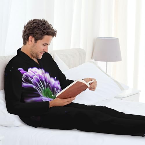 Pyjama homme violet vert vêtement de nuit doux imprimé - 7
