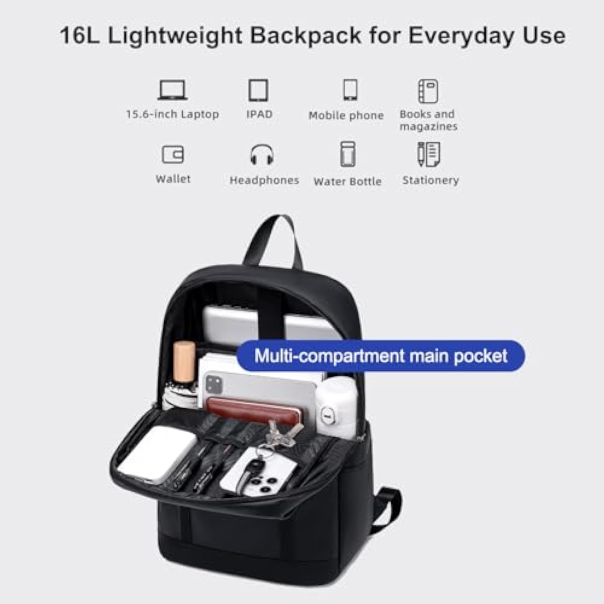 Slim Laptop Backpack for Men Women 16L Medium Size