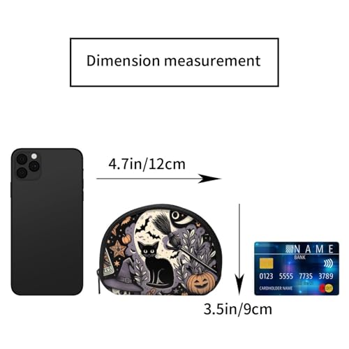 Portable Coin Purse Halloween-Witches-Pumpkins-Skeletons Mini Zippered Money Pouch Card Holder2