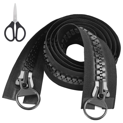 Plastic 2-Way Zip 120CM Extra Long Zips Chunky Zip, Large Separable Black ZipS for Jackets, Waterproof Replacement Heavy Duty Open Ended Zips for Sewing Tailor Tents