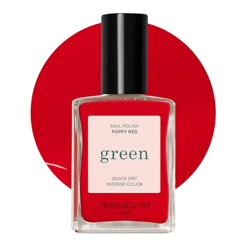 Manucurist Green Quick Dry Nail Polish Poppy Red - Bright Orangey Red Nail Polish - 9-Free, Plant-Based and Vegan - Non Toxic - Natural Classic - Nails Care - Manicure - Made in France - 0.5 fl oz