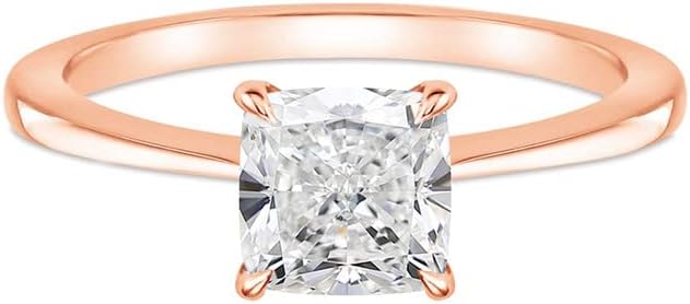 Solitaire Moissanite Ring, 1.25 Ct. Cushion Cut Certified Moissanite Engagement Ring For Women, 14K Gold Plated Silver Moissanite Ring
