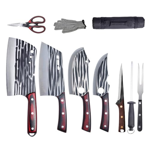 Butcher Knife Set with Bag，Meat Cleaver Full Tang Serbian Chef Knife High Carbon Steel for Meat Cutting Processing