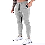 MakingDa Tracksuit Bottoms Men Slim Fit Tapered Joggers Gym Pants Skinny Sweatpants Running Training Sports Trousers with Ankle Zippers-1-Grey-L