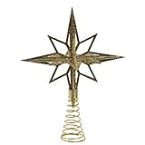silvertree hersteller Weihnachtsbaumspitze, Acryl, 3D-Mährischer Stern, champagnerfarbener Glitzer, mit Metallsockel